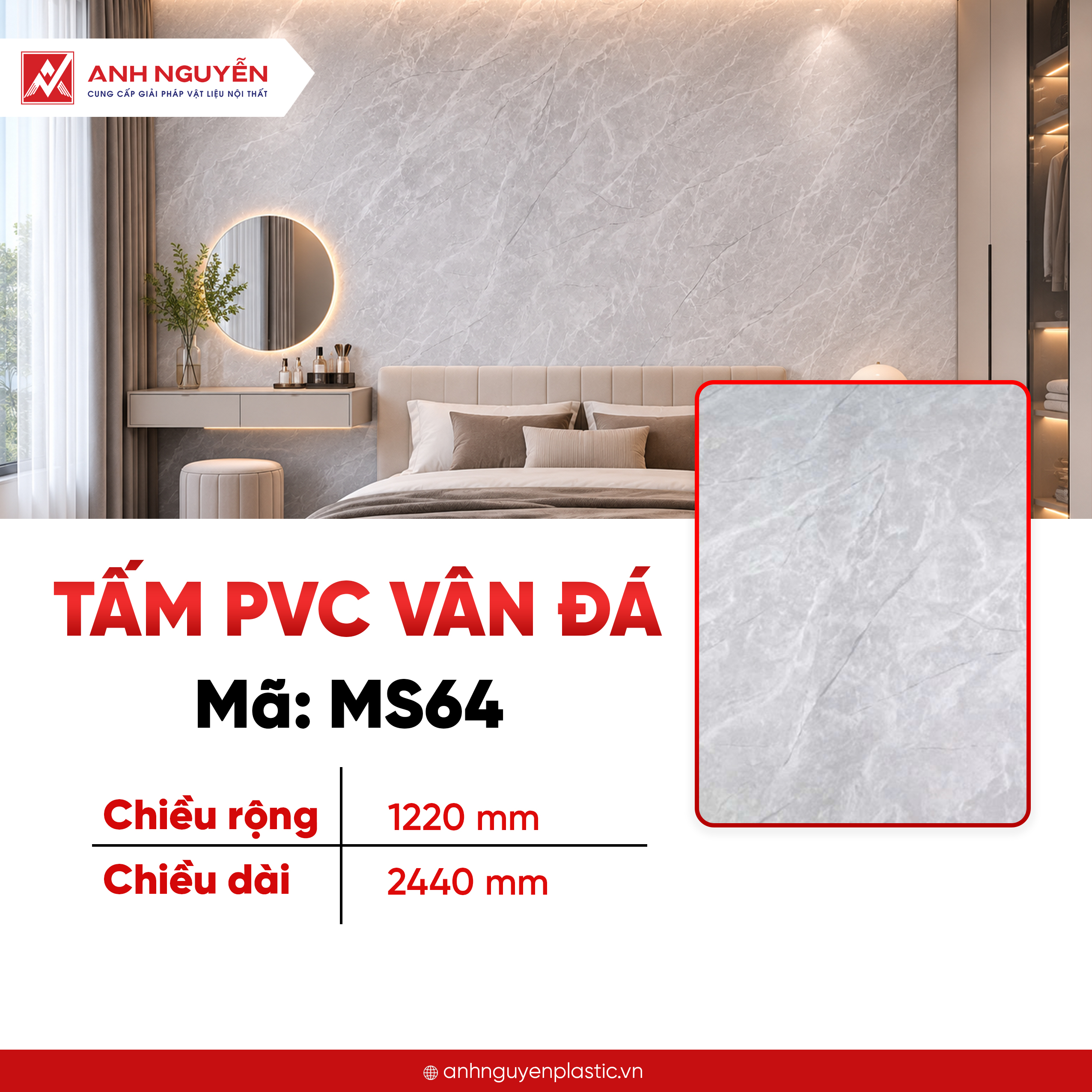 Tấm PVC Vân đá MS64 Tấm PVC Vân đá MS64
